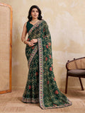 Teeya Creation Womens Stylish Simply Wedding Wear Georgette Saree-Green | Grocsy
