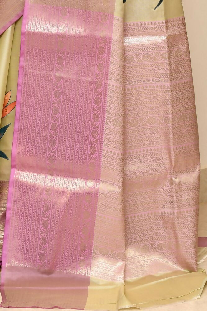 Joban Fashion Lavender & Brown Saree Kataan Applick Witch Mirror | Grocsy