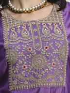 Vellora Royal Purple Silk Blend Embroidered Casual Suit for Women | Grocsy