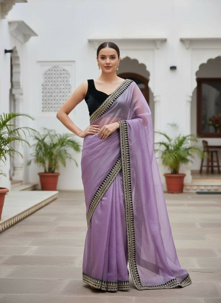 Joban Fashion Wine Soft twill Net Party Wear Sarees | Grocsy