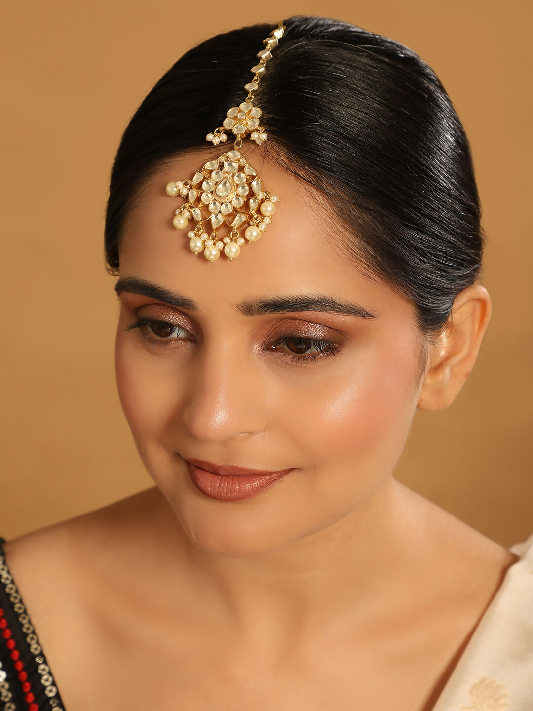 Nuyug 22K Gold-Plated Kundan Studded Maang Tikka Head Jewellery | Grocsy
