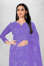 Lavender Heavy Organza Silk Embroidered Unstitched Dress Material - Amara | Grocsy