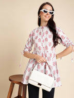 White Poly Rayon Digital Printed A-line Top - Tarini | Grocsy