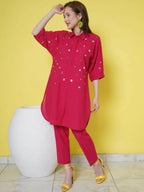 Women Republic Pink Cotton Embellished Kurta Set | Grocsy