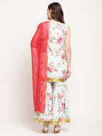 Ahalyaa Women's Mint Green Crepe Digital Floral Print Kurta Sharara Set with Dupatta | Grocsy