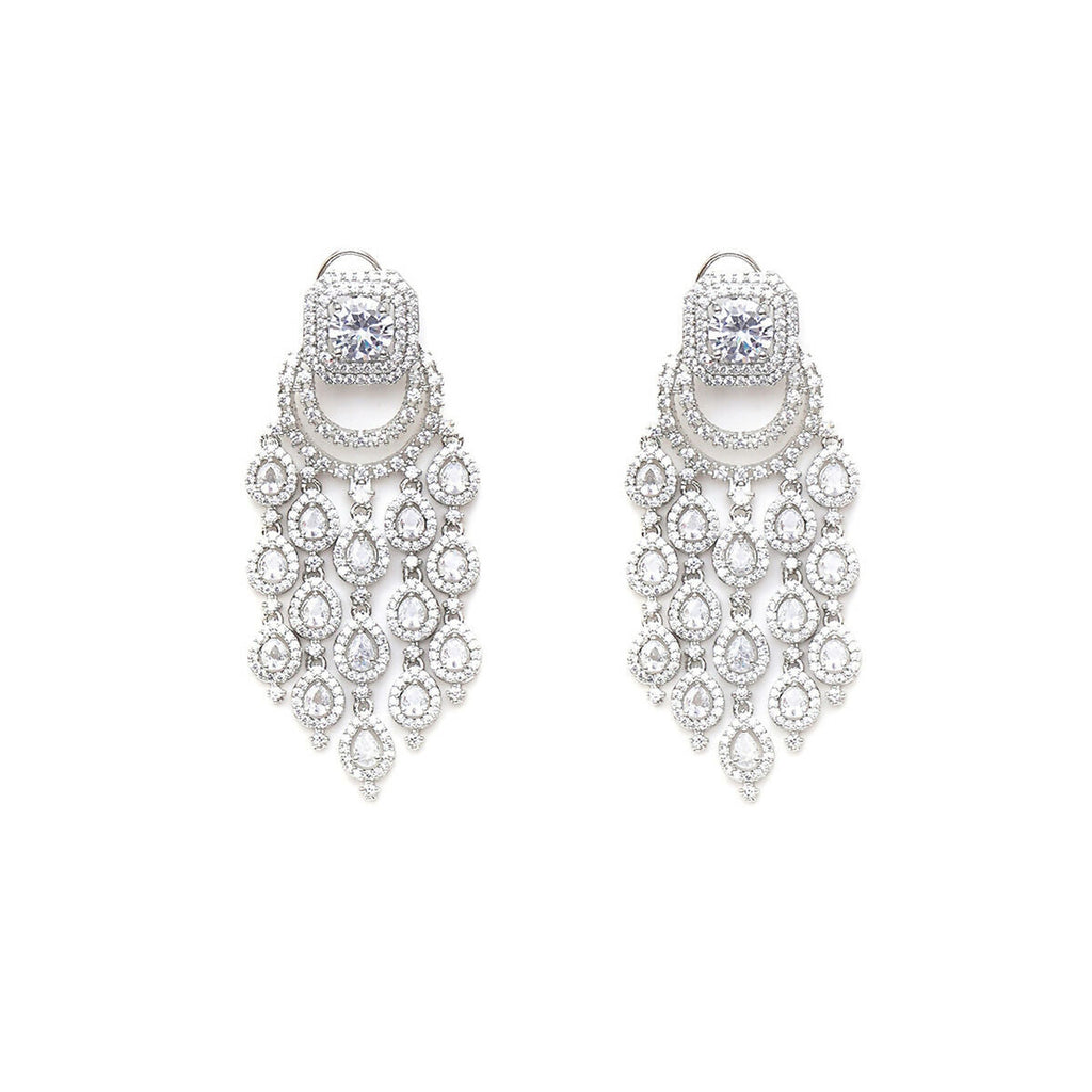 Long Diamond Studded Dangler Earrings- Ruby Raang | Grocsy