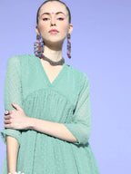 Janasya Women Green Woven Design Dobby Weave Kurta | Grocsy