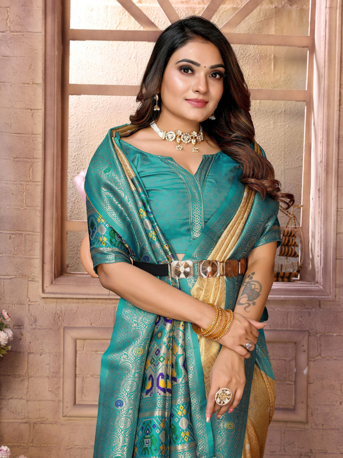 Aastha Fashion Gold Banarasi Tissue Silk Weaving Saree | Grocsy
