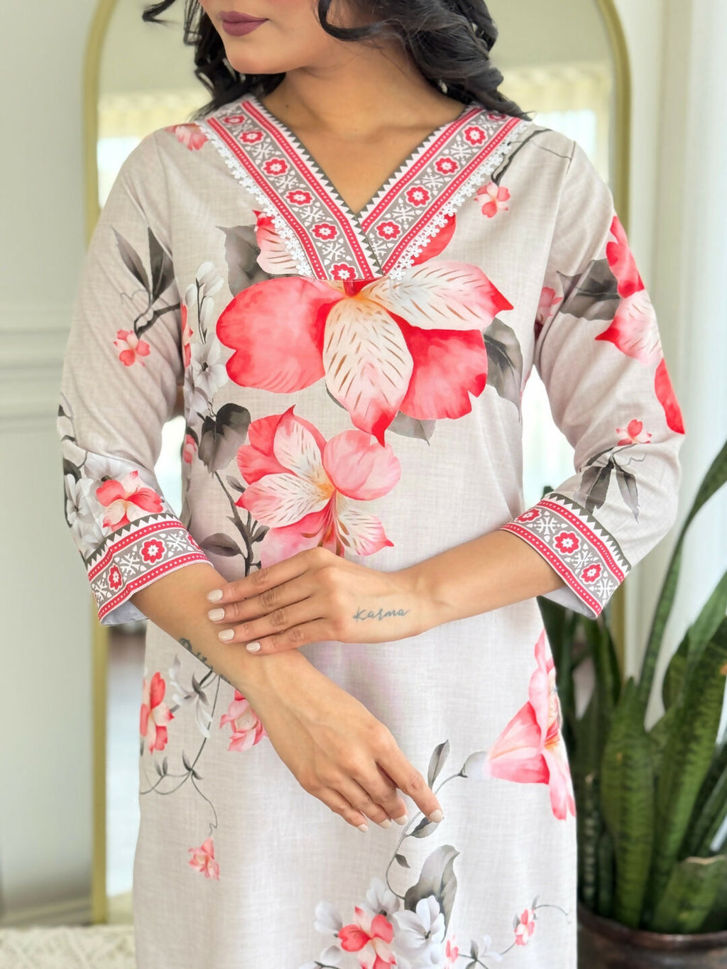 The52 Women's Beautiful Rayon Fabric Printed Work Straight Kurta Pant and Dupatta Set | Grocsy