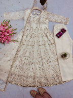 Teeya Creation White Color Faux Georgette Long Party Wear Gown | Grocsy