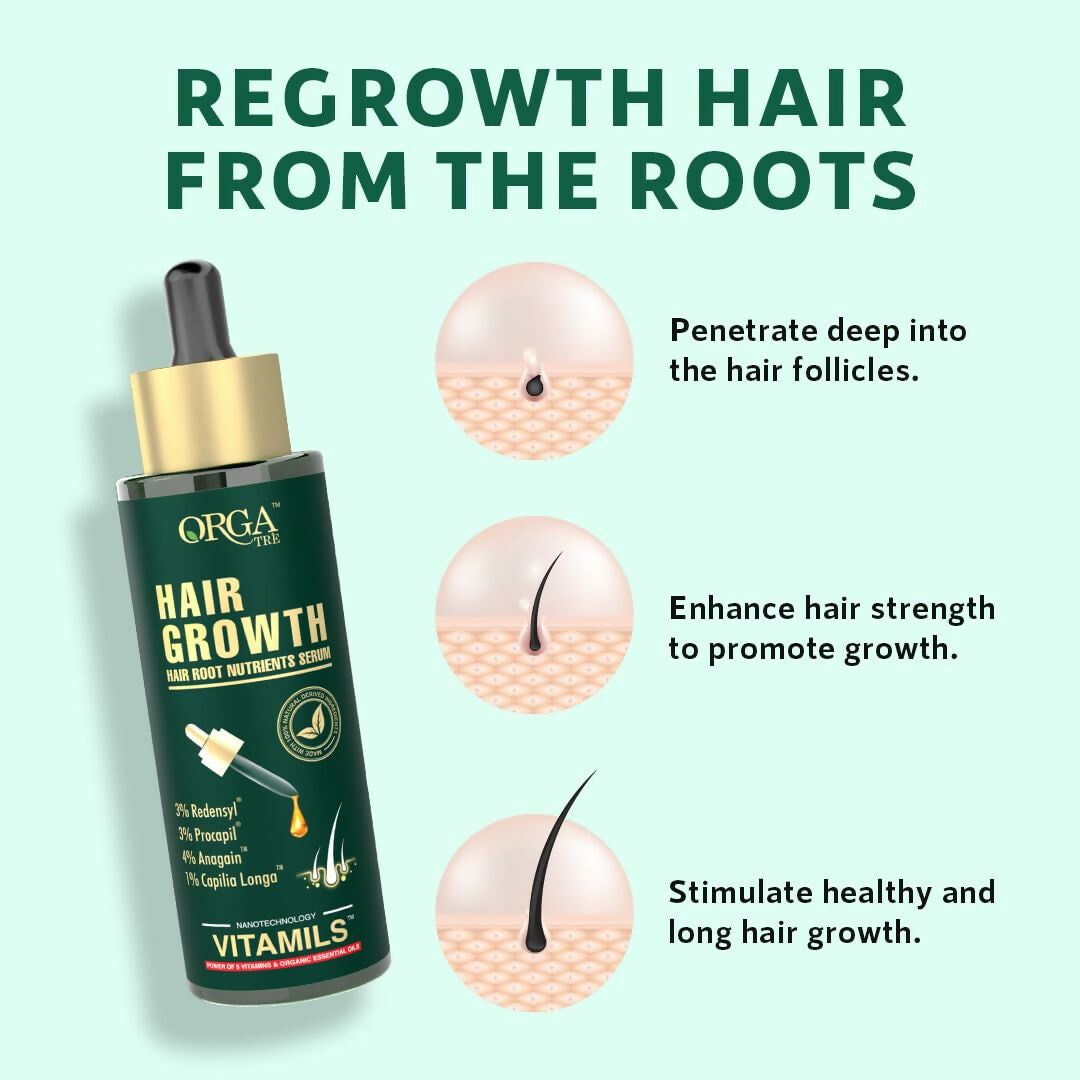 Orgatre Hair Growth Serum Powered with 3% Redensyl, 4% Anagain, 3% Procapil, 1% Capilia Longa and Rosemary Oil | Grocsy