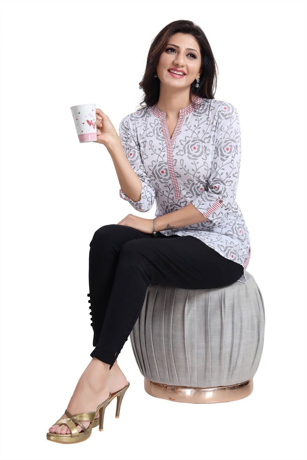 Snehal Creations Vibrant Vigour White Cotton Printed Short Tunic Top | Grocsy
