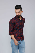 Miravan Men's Maroon Floral Printed Casual Full Sleeves Cotton Shirt | Grocsy