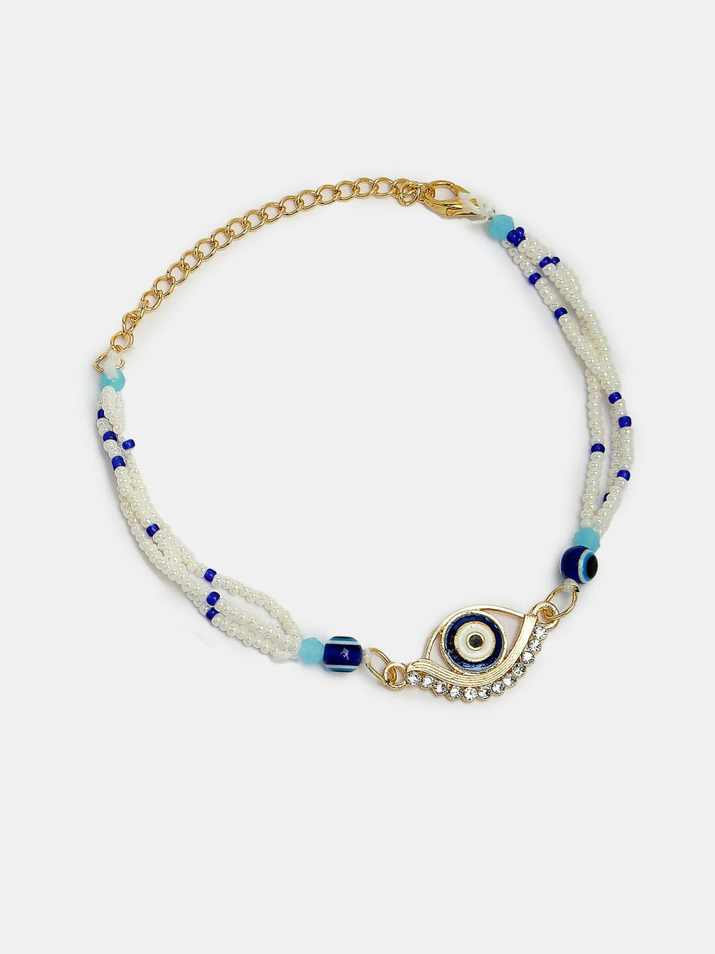 NVR Women & Men Set of 2 Blue Evil Eye Bhaiya Bhabhi Rakhi Set With Roli Chawal & Chocolate | Grocsy