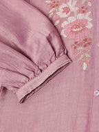 Dust Pink Chinon Yoke Embroidered A-line Top - Tarini | Grocsy