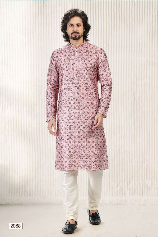 Raivat Ethnic Jacquard Banarasi Silk Digital Print Kurta Pajama In Dark Pink Colour | Grocsy