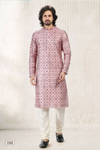 Raivat Ethnic Jacquard Banarasi Silk Digital Print Kurta Pajama In Dark Pink Colour | Grocsy