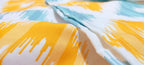 Stitchnest Ikat Yellow Teal Printed Poly Cotton Table Cover | Grocsy