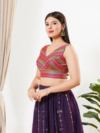 Joban Fashion Magenta Multi Brocade Padded Blouse With V Neck Sleeveless | Grocsy