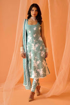 Teeya Creation Sea Green Color Designer Chinnon Silk Digital Print Kurt | Grocsy