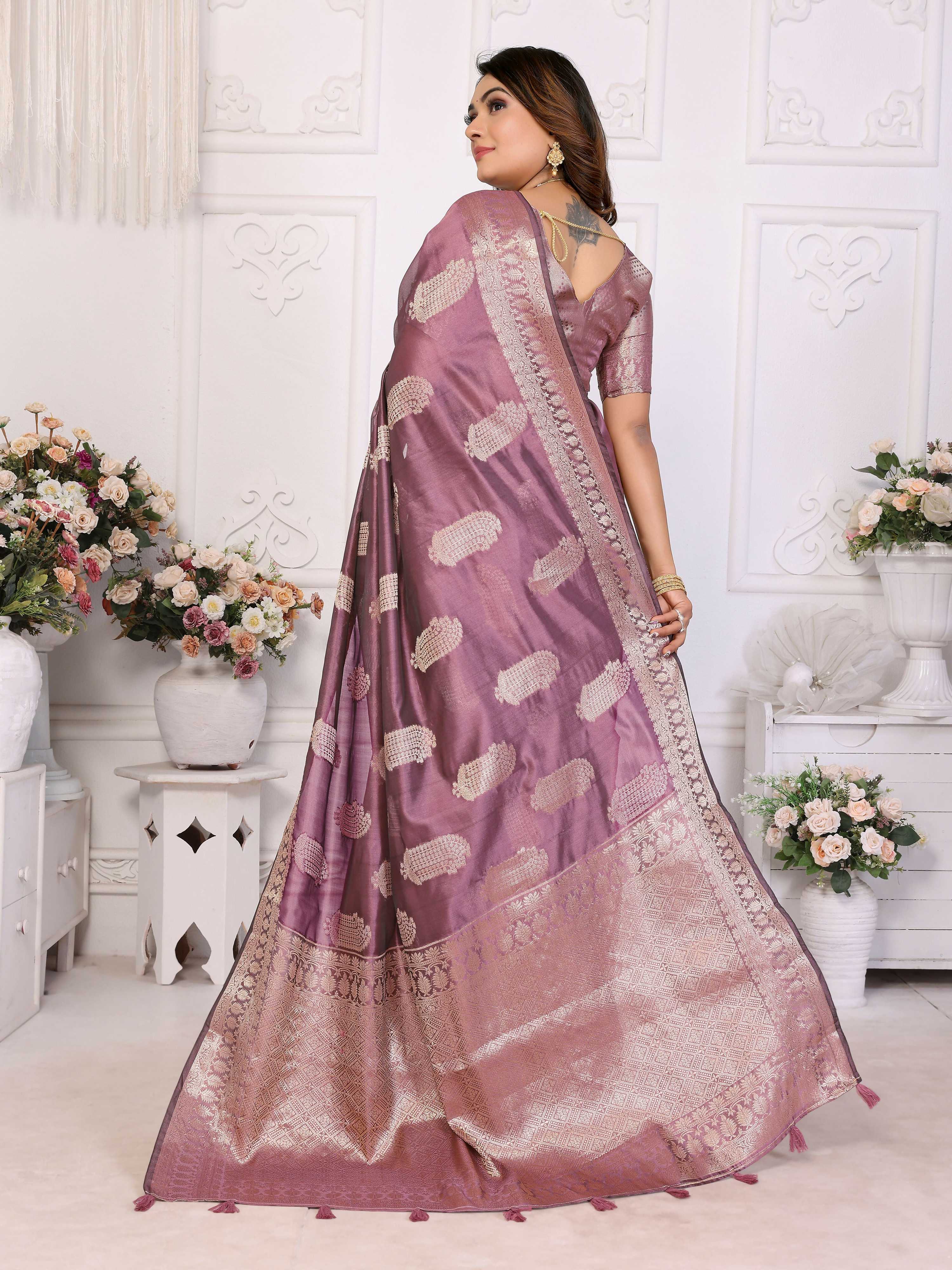 Aastha Fashion Purple Soft Organza Silk Weaving Saree | Grocsy