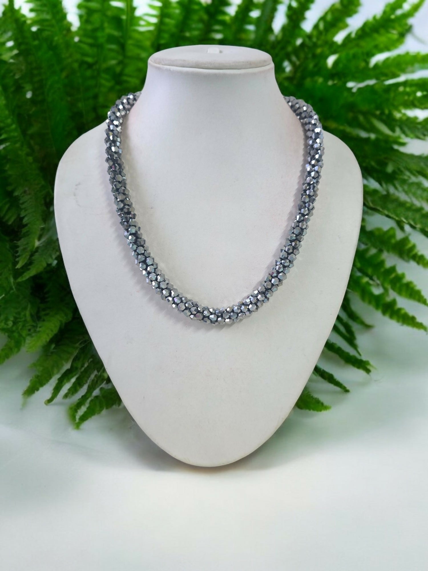 Inhanns Noor-E-Jalwa – Handmade Crystal Bead Necklace -Adjustable - Titanium | Grocsy