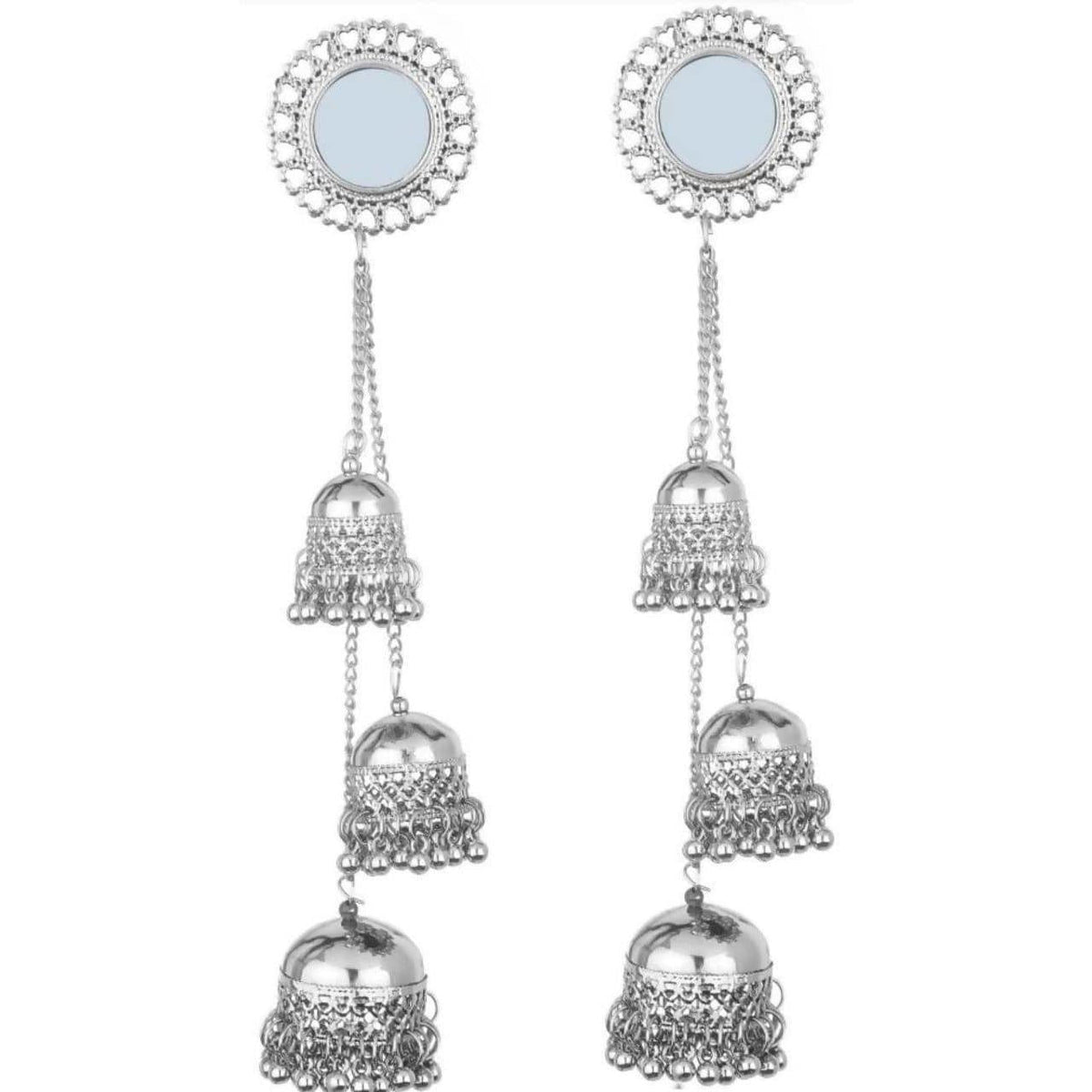 MS Fashion India Muskan Fancy Silver Plated Mirror Tribal Long Hook Jhumki Earrings | Grocsy