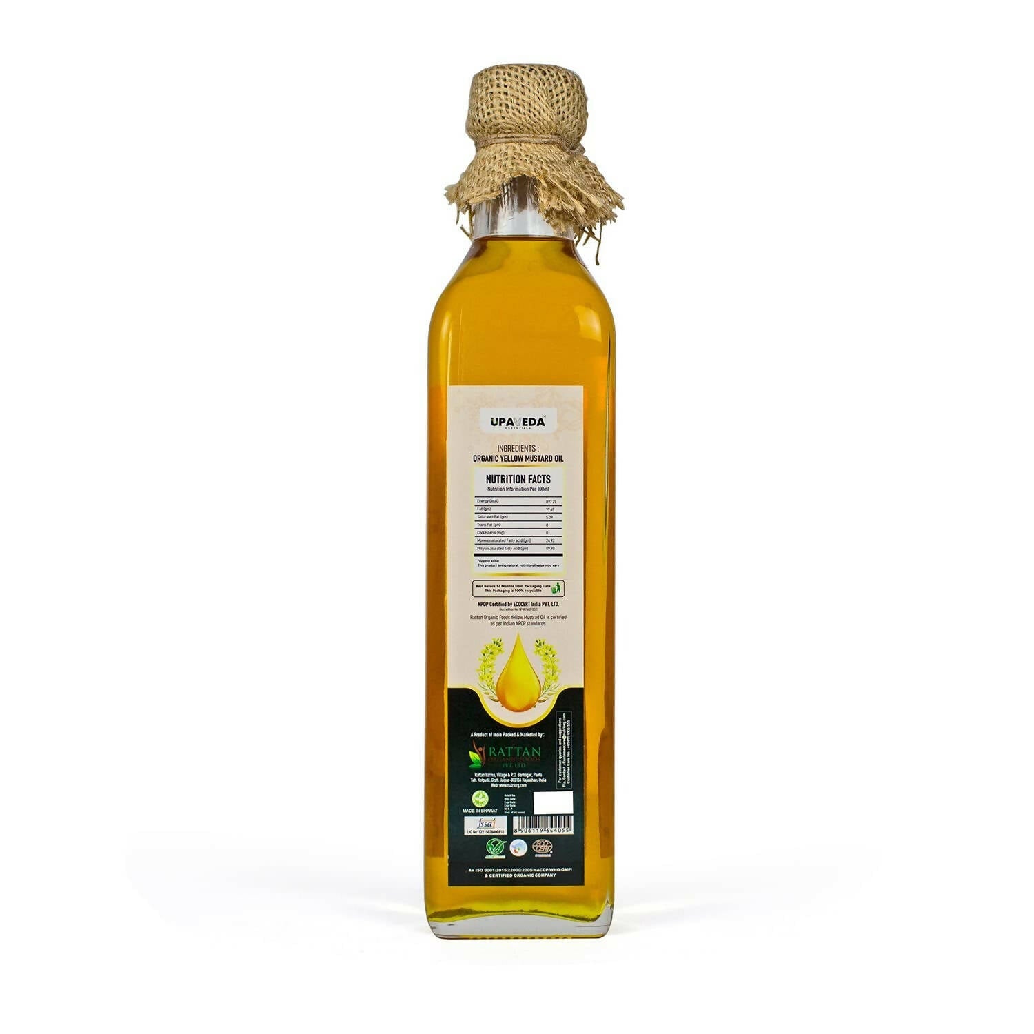 Upaveda Organic Cold Pressed Yellow Mustard Oil | Grocsy