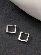 NVR Men's Set of 3 Multicolor Rhodium-Plated Geometric Shape Stainless Steel Hoop Earrings