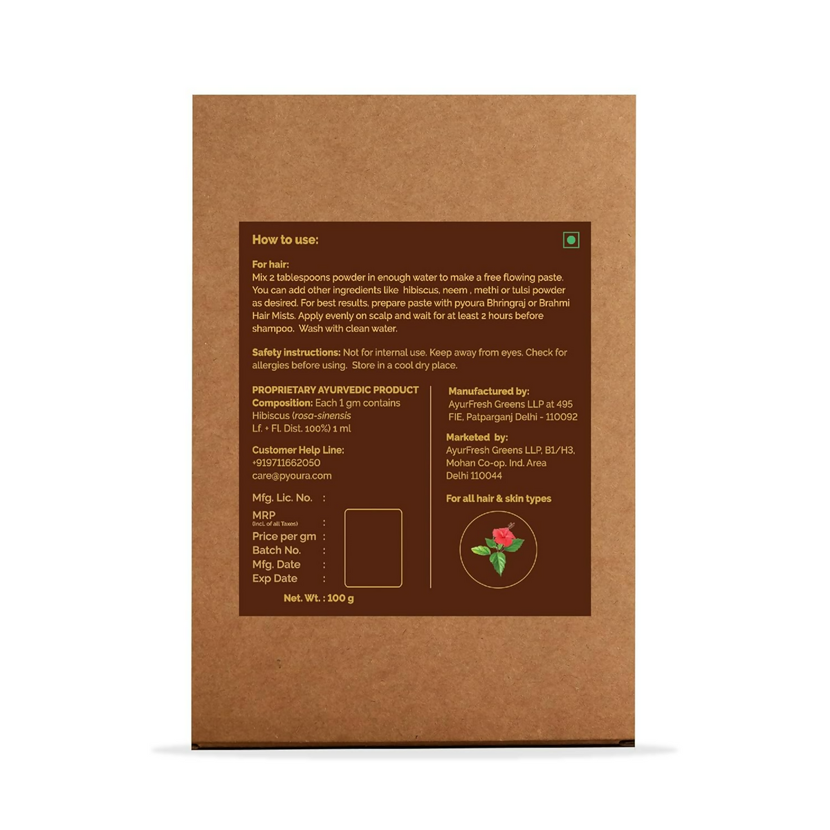 Pyoura Hibiscus Powder 100% Pure & Natural Blend Of Flowers & Leaves Hair Mask | Grocsy