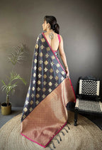 Joban Fashion Grey Elephant Motif Soft Silk Banarasi silk Saree | Grocsy