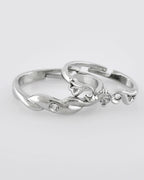 VOJ Stainless Steel Cubic Zirconia Silver Plated Adjustable Ring Set for Couple | Grocsy