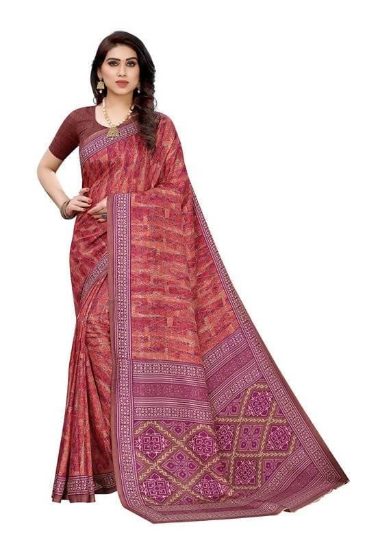 Vamika Printed Red Crepe Silk Saree (ICE RED) | Grocsy
