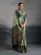 PR Fashion Grey Kanjivaram Soft Silk Kadiyal Pattern Double Zari Woven Patta, Meenakari Woven Pallu Saree | Grocsy