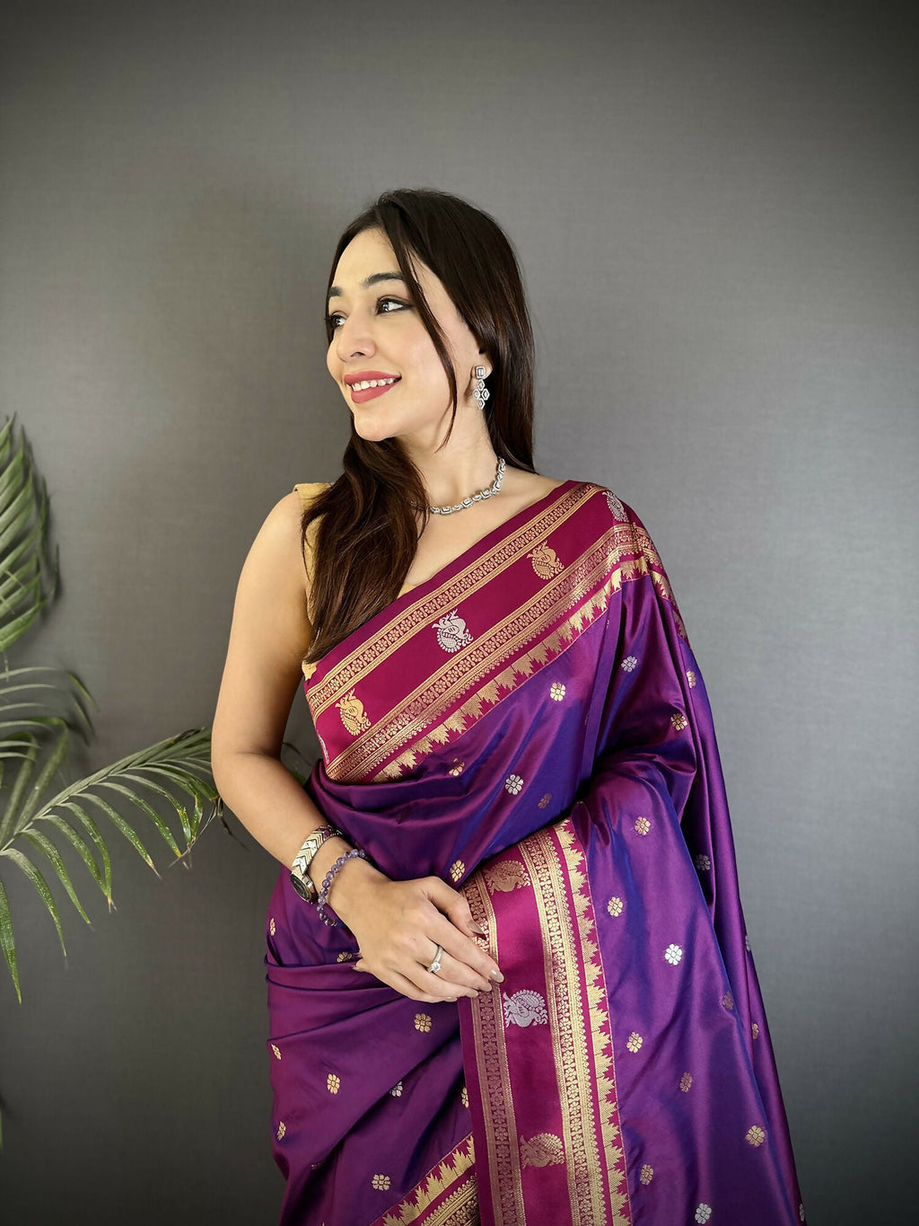 Joban Fashion Purple Banarasi Soft Silk Woven Saree | Grocsy