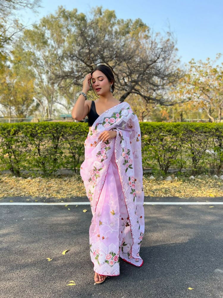 Vamsee Kamaljaal Lavender Organza Saree | Grocsy