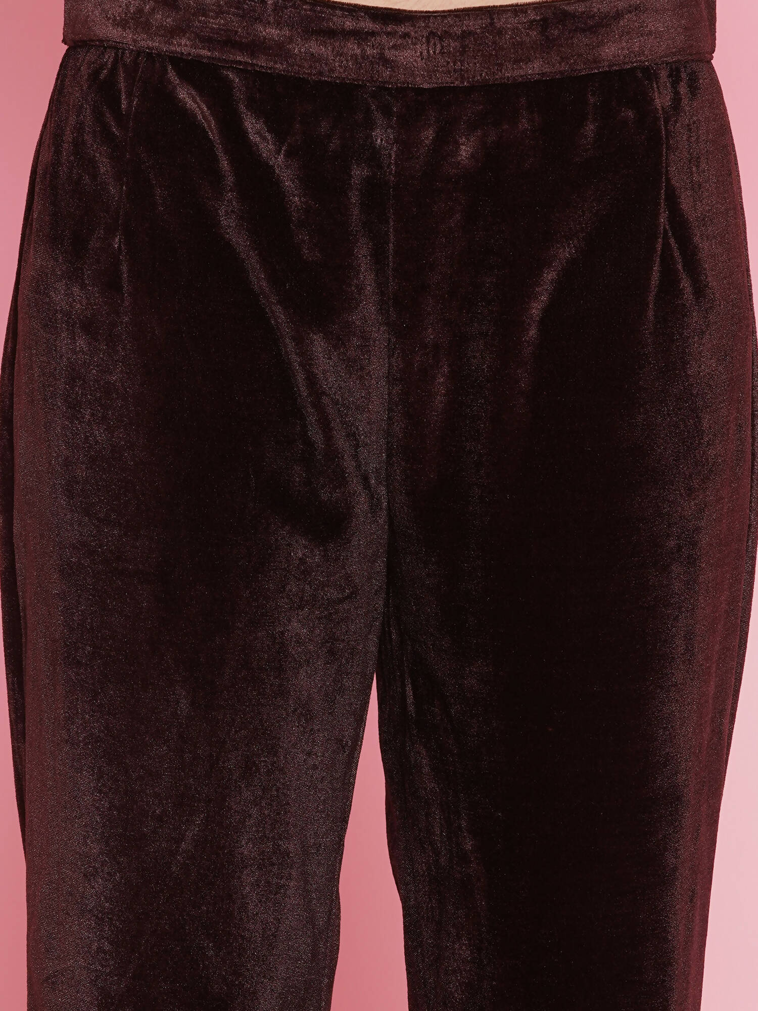 Women Republic Brown Velvet Embellished Co-Ord Set | Grocsy