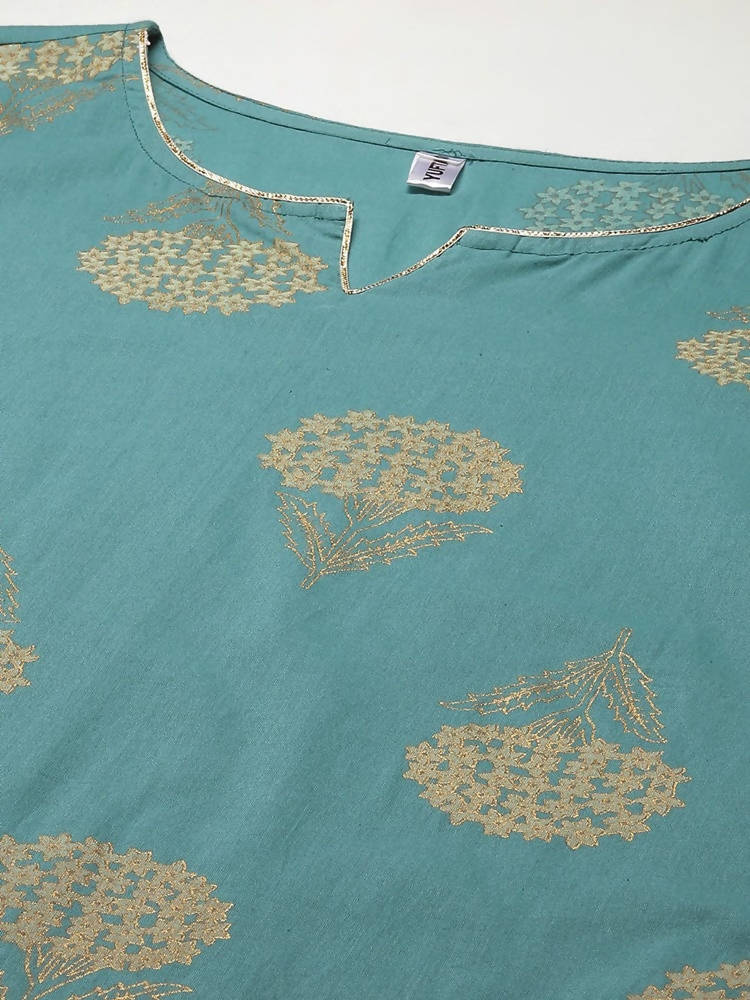 Yufta Women Blue & Off-White Printed Kurta with Palazzo & Dupatta | Grocsy