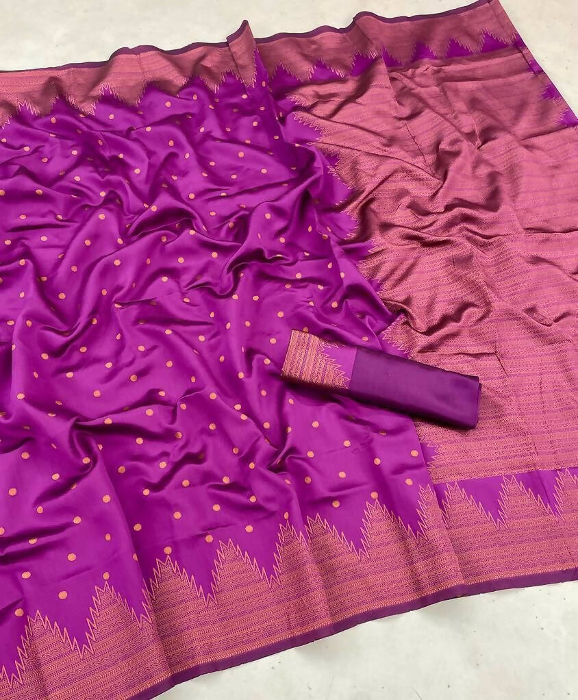 DEIANA'S Beautiful Designer Golden zari Soft Lichi Silk Saree - Pink | Grocsy