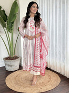 White Multi Viscose Chanderi Stitched Suit With Dupatta - Tanisha | Grocsy