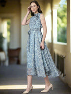 Souchii Grey Floral Chiffon Maxi Dress | Grocsy