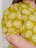 Miravan Plus Size Women'S Yellow Printed Puff Sleeve Floral Maxi Party Dress | Grocsy