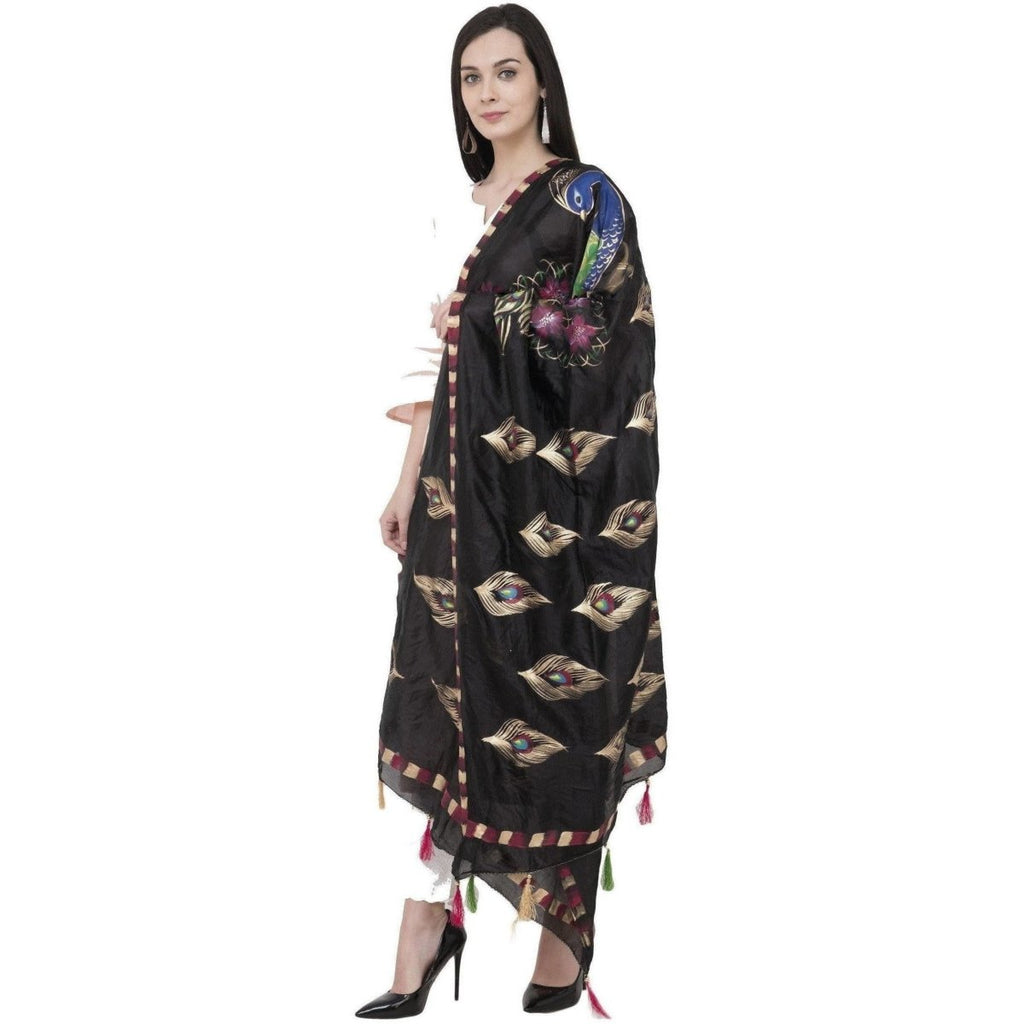 A R Silk Silk Peacock Multi Fancy Dupatta Color Black Dupatta or Chunni | Grocsy