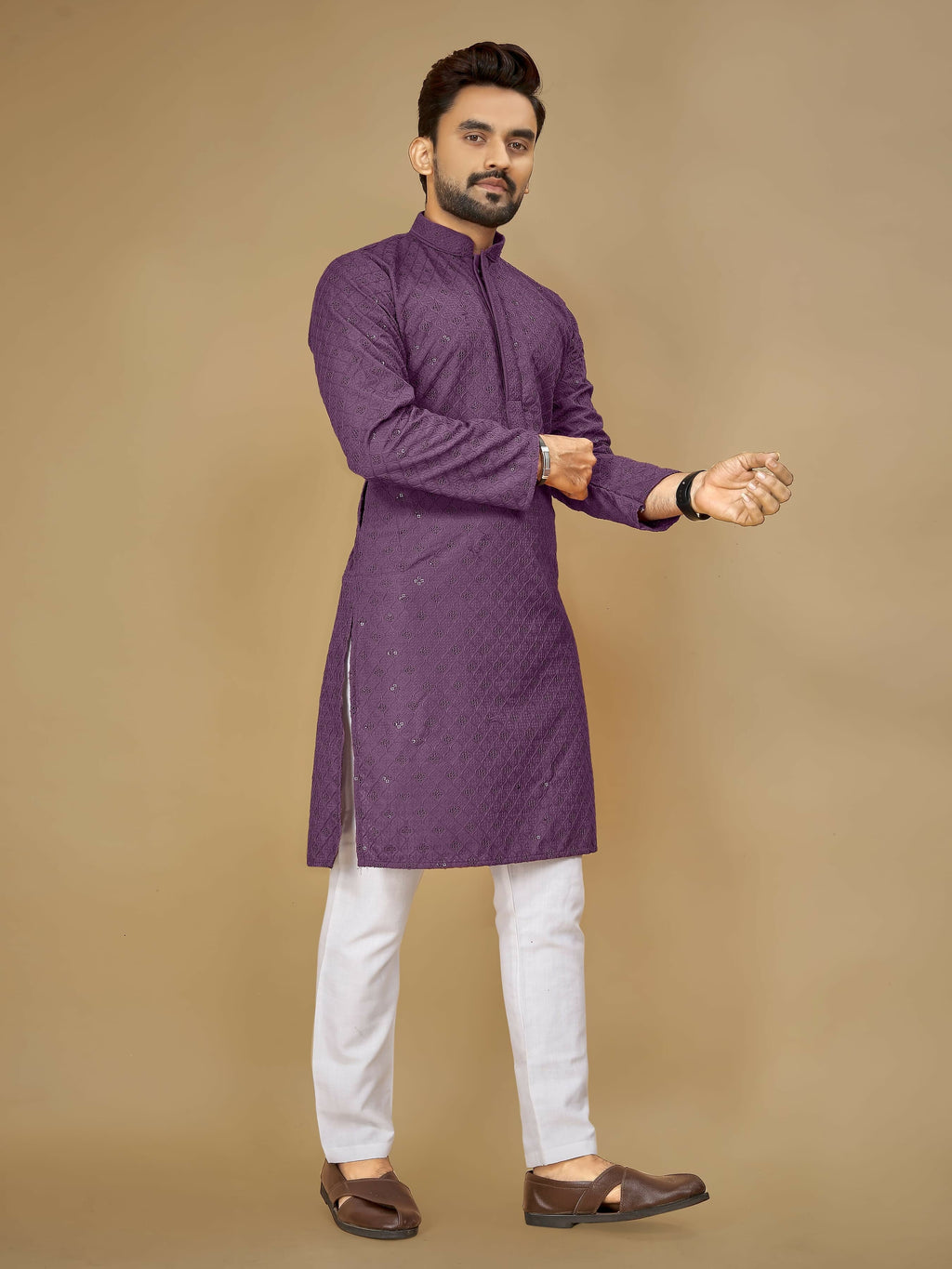 Anaita Lavender Embroidered Rayon Straight Kurta | Grocsy