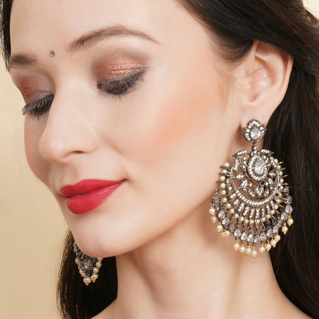 Pearl Silver Plated Earrings- Ruby Raang