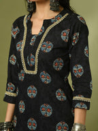 Myshka Women's Black Printed Cotton Straight Party Kurta Set | Grocsy