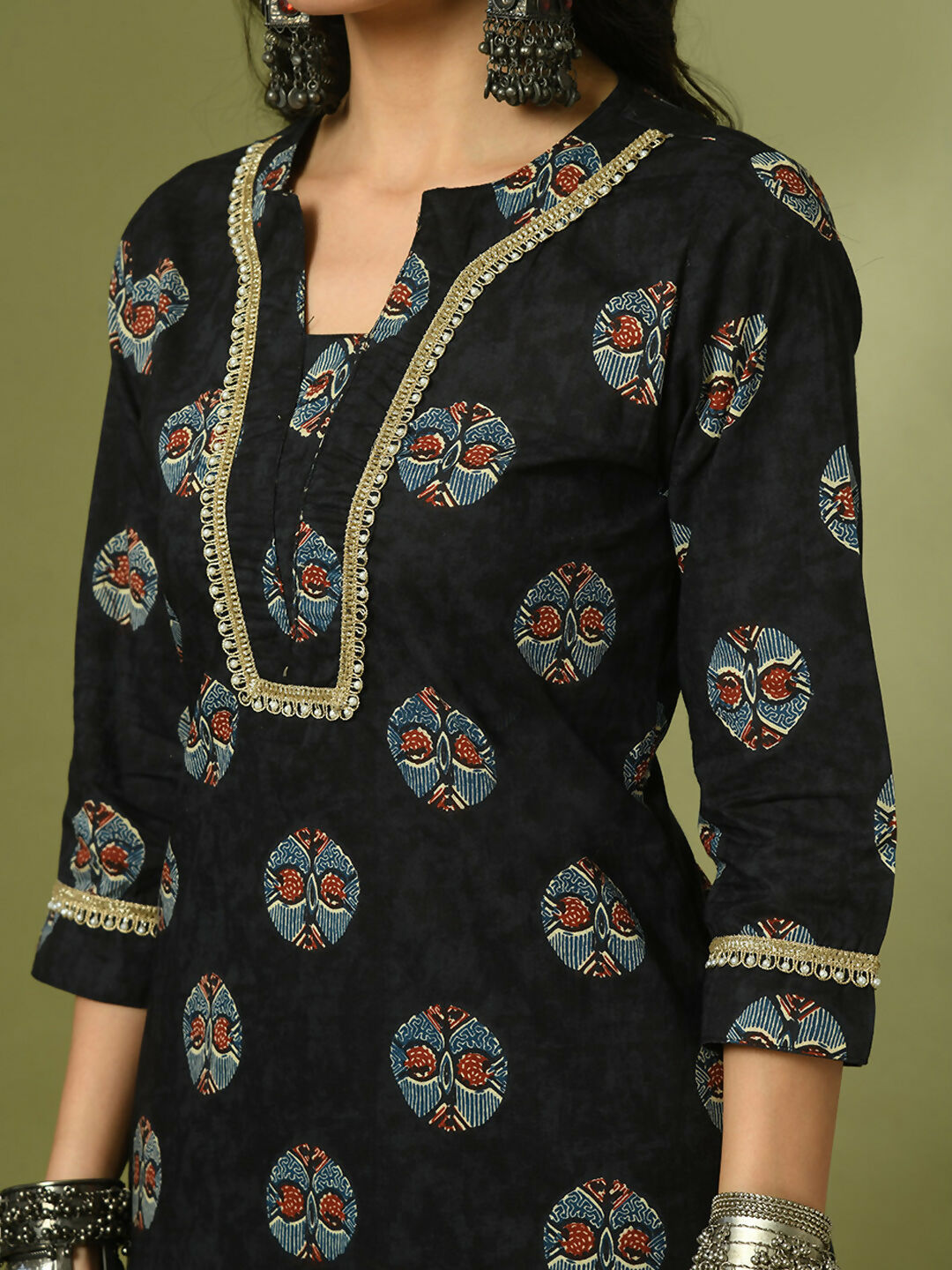 Myshka Women's Black Printed Cotton Straight Party Kurta Set | Grocsy