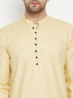 Even Apparels Beige Pure Cotton Long Men's Kurta With Band Collar | Grocsy