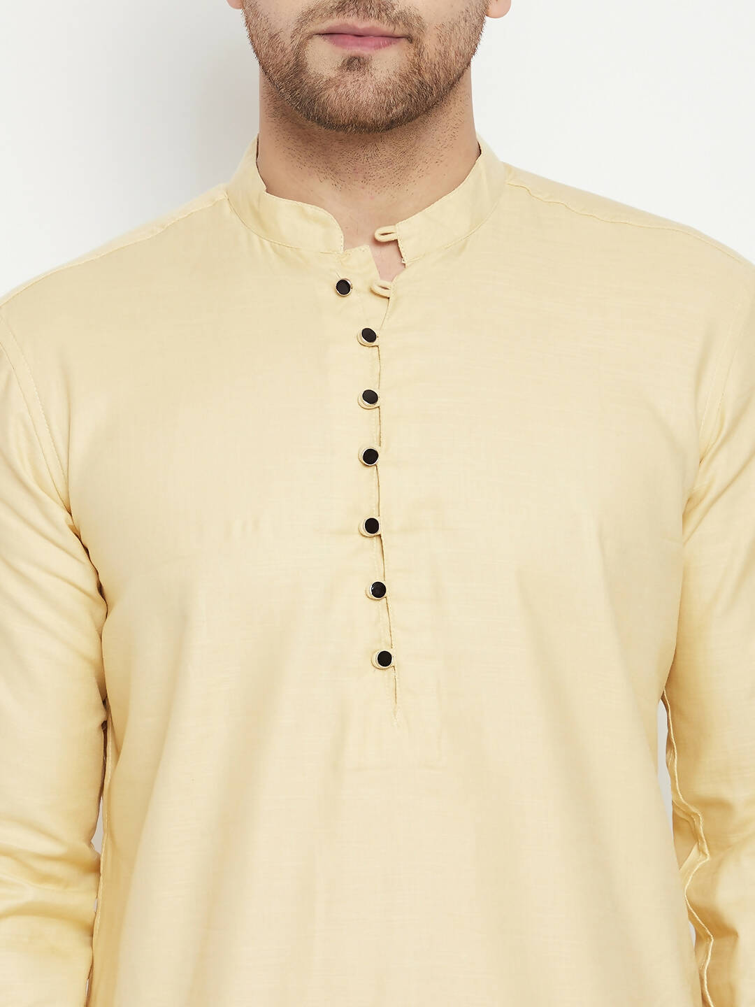 Even Apparels Beige Pure Cotton Long Men's Kurta With Band Collar | Grocsy