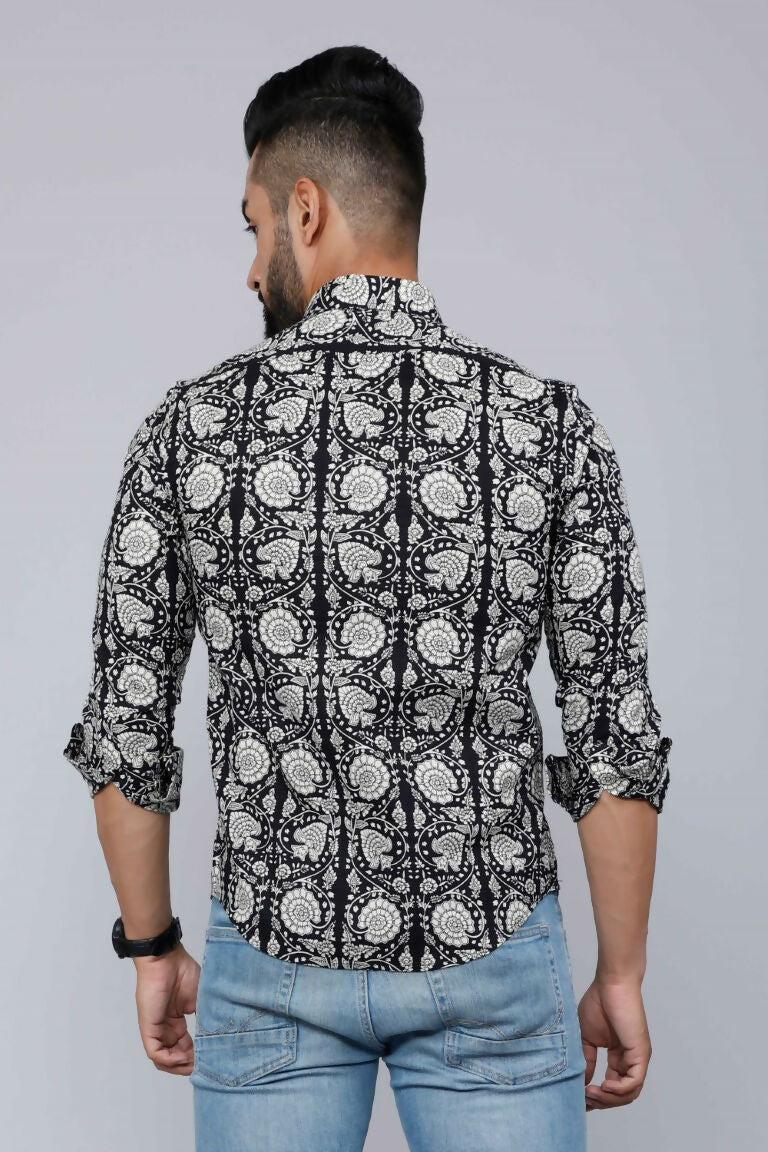 Miravan Men's Black Comfort Floral Printed Cotton Casual Shirt | Grocsy